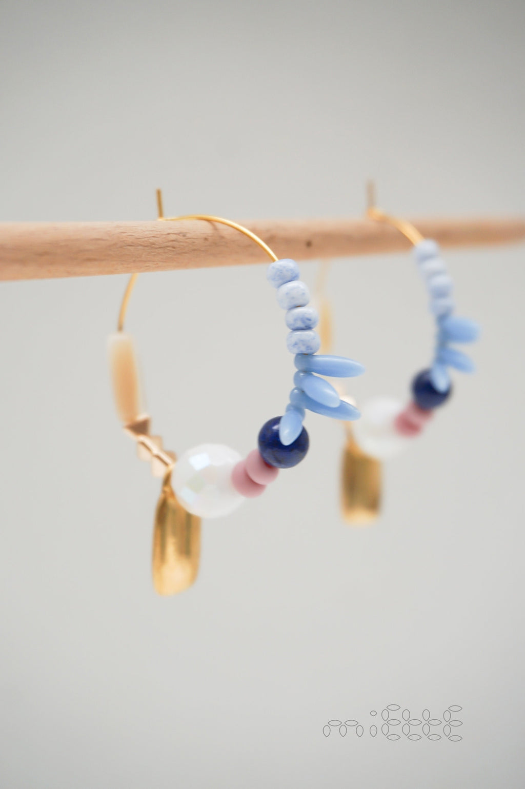Handmade Gold Plated Creole Earrings with Crystals and Glass Beads - handmade PLA bioplastic earrings - Miette jewelry