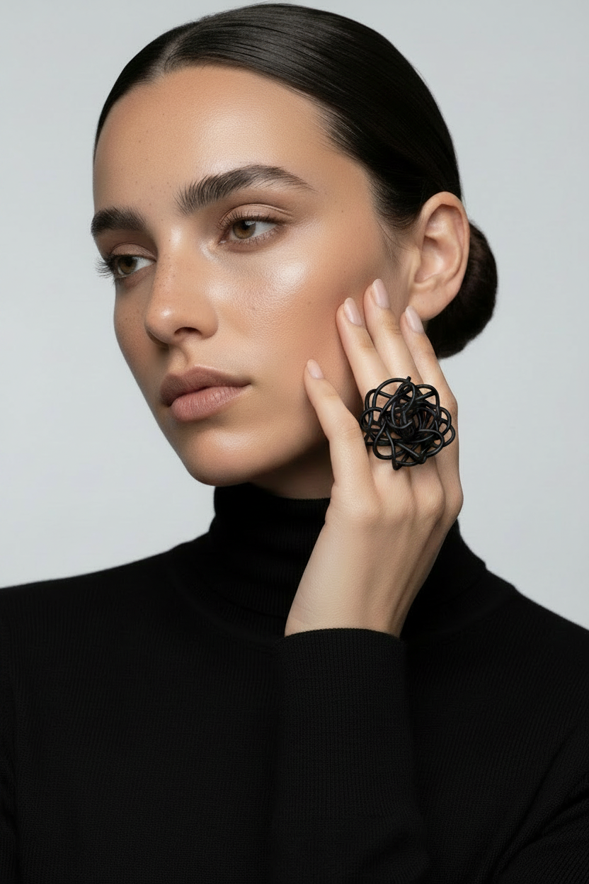 Large ring flexible uni size black by miette