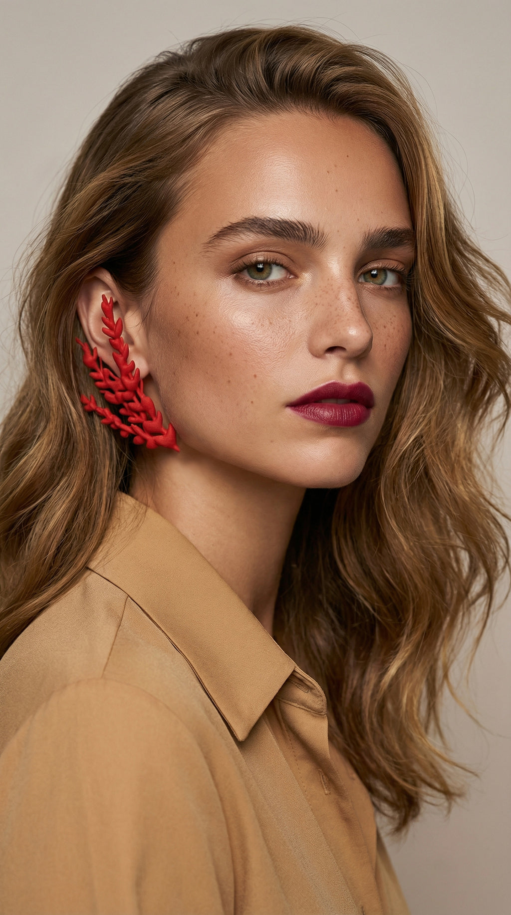 Red scarlet ear jewelry very light and original design - sustainable bioplastic jewelry - Miette