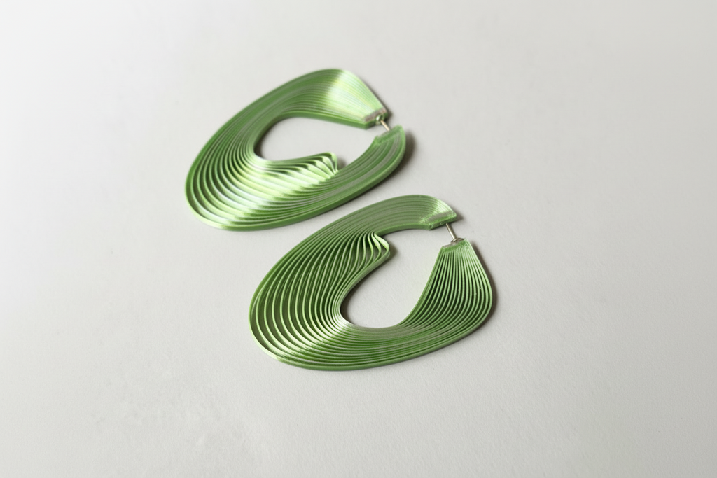 Green eco-friendly optical art large hoop earrings