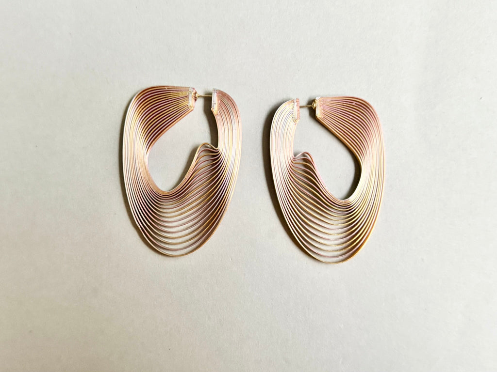 gold-pink iridescent art optique eco-friendly earrings