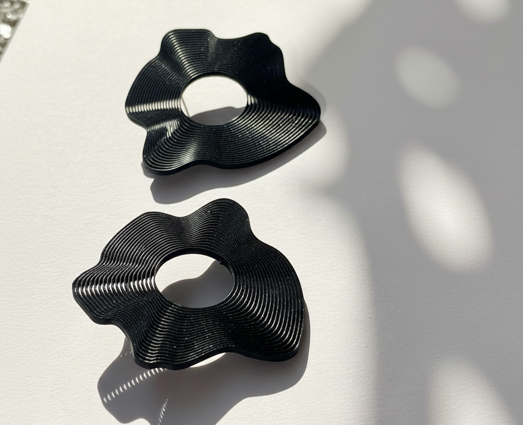 Miette black earrings light linear art unique