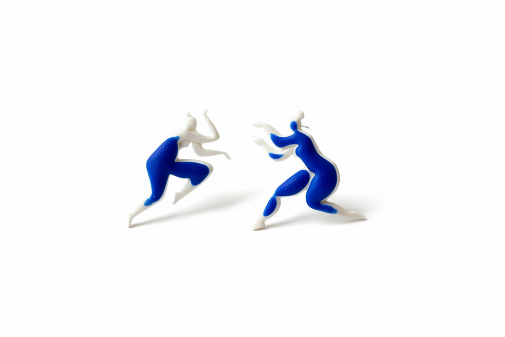 Miette earrings sculptural white and blue Niki de Sant Phalle Yves Klein Matisse