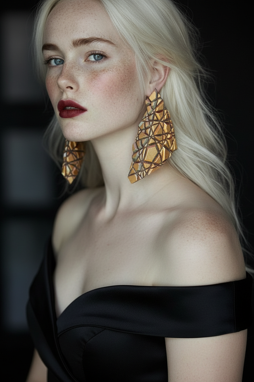 Big Fabrice earrings gold evening gown 