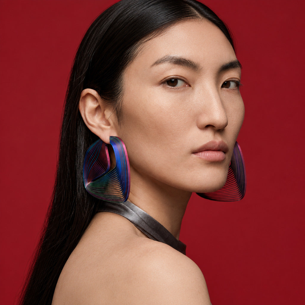 unique hoop earrings iridescnet lue-red-green