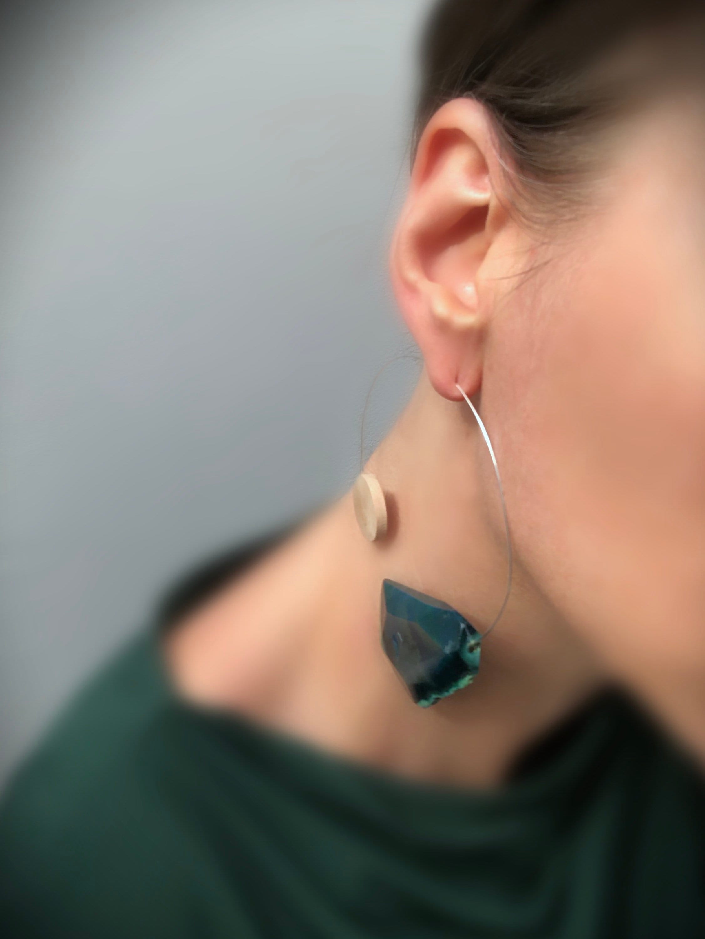 Créoles « Agate verte » vert naturel et bois - handmade PLA bioplastic earrings - Miette jewelry