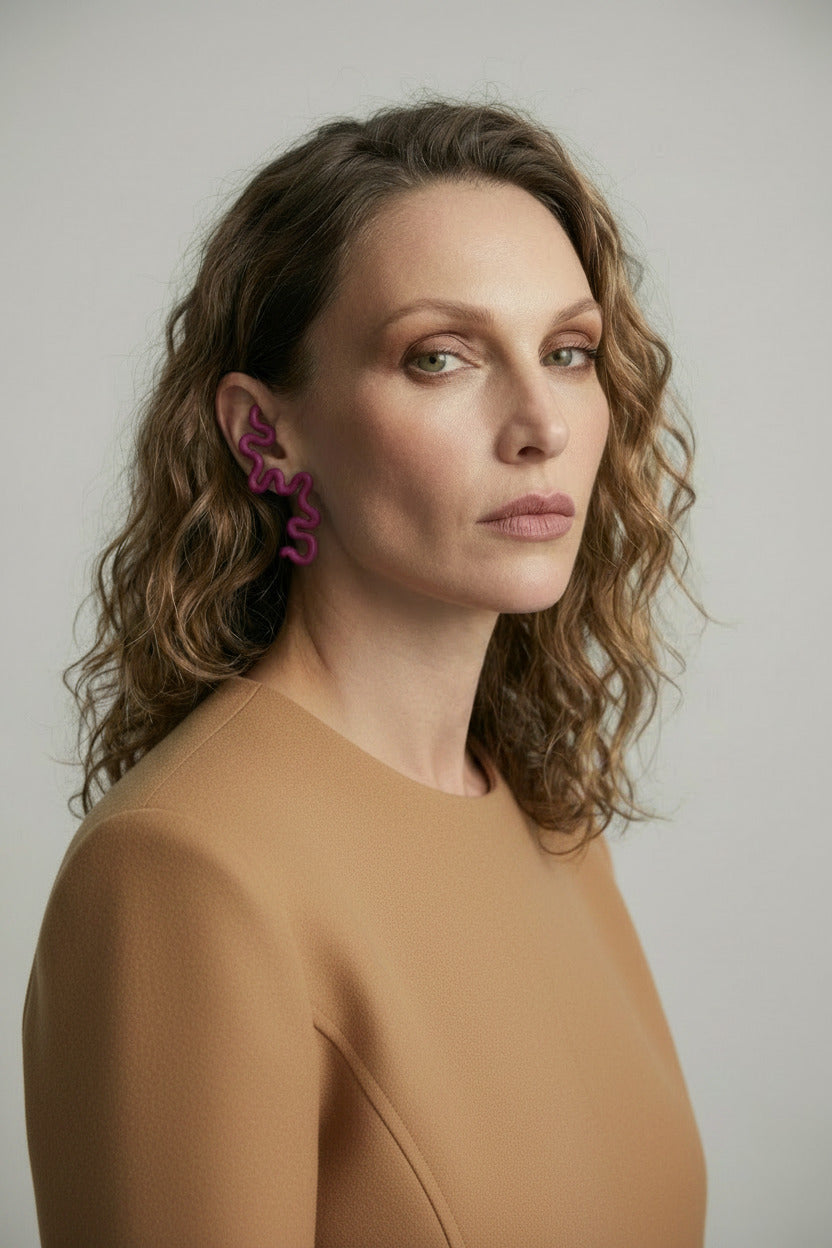 boucles d'oreilles miette art ligne fushia